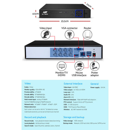 NNEDSZ -CCTV Camera Home Security System 8CH DVR 1080P Cameras Outdoor Day Night-4